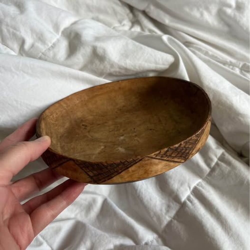 Small Vintage Hand-carved Primitive Shallow Wood Bowl
